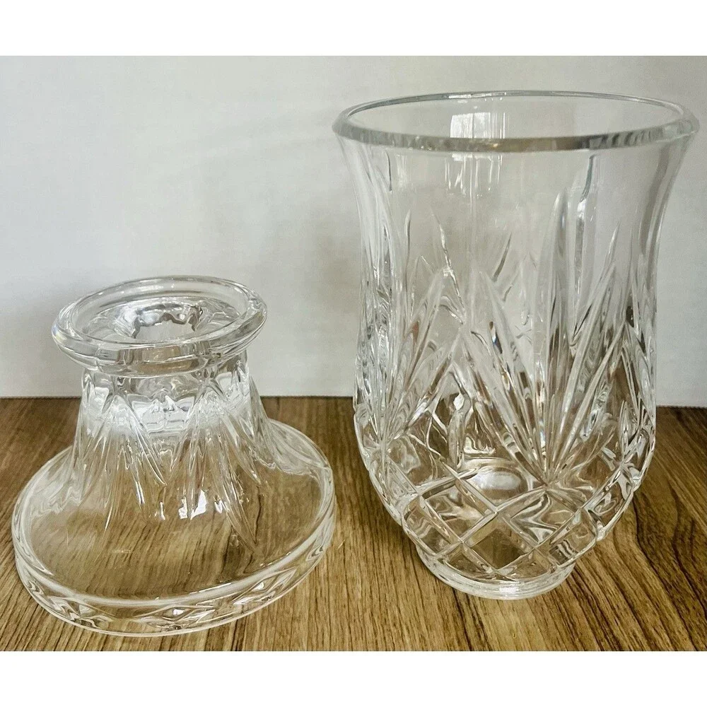 PartyLite Elegent Savannah Lamp 24% Lead Crystal Hurricane Candle Holder 2 Piece - Picture 2 of 8